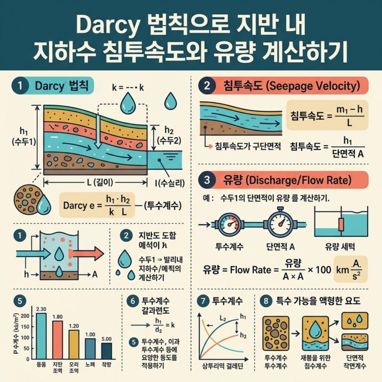 ai thumbnail infographic Darcy 법칙으로 지반 내 지하수 침투속도와 유량 계산하기 1790649326