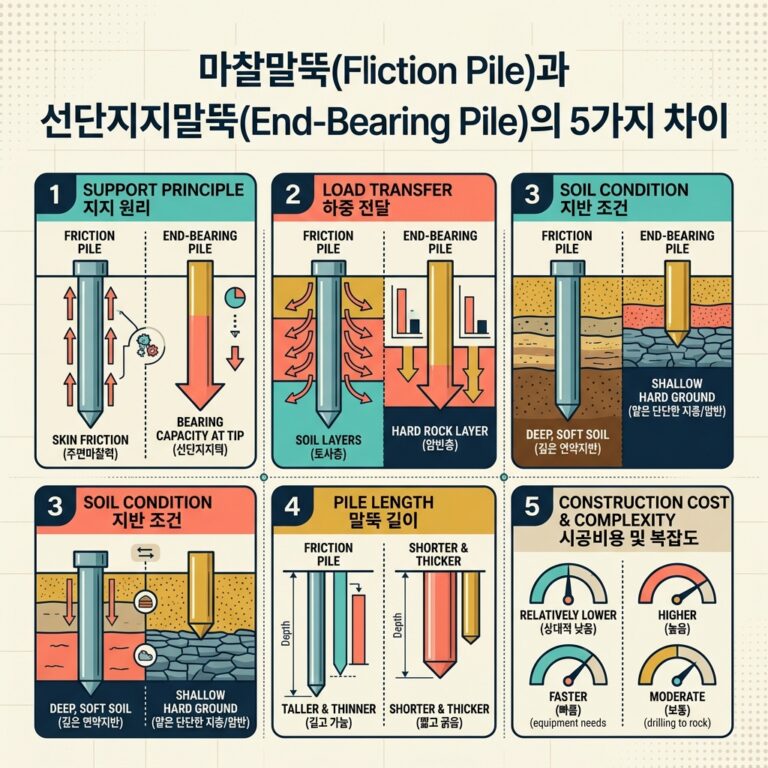 ai thumbnail infographic 마찰말뚝Friction Pile과 선단지지말뚝End Bearing Pile의 5가지 차이 1789991853