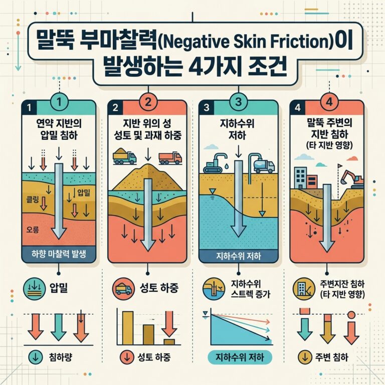 ai thumbnail infographic 말뚝 부마찰력Negative Skin Friction이 발생하는 4가지 조건 1789991922