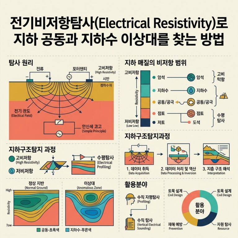 ai thumbnail infographic 전기비저항탐사Electrical Resistivity로 지하 공동과 지하수 이상대를 찾는 방법 1790656195