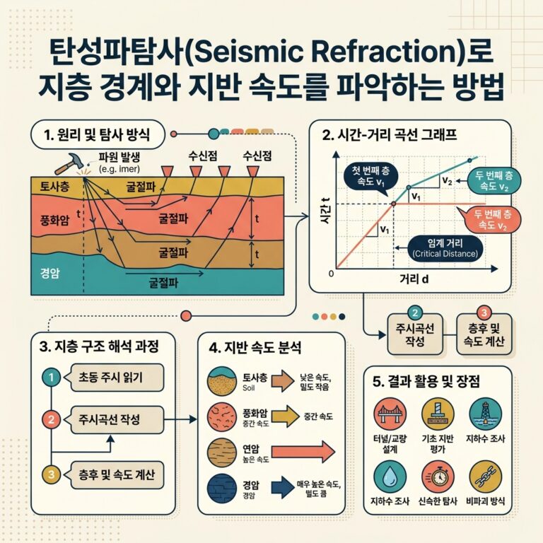 ai thumbnail infographic 탄성파탐사Seismic Refraction로 지층 경계와 지반 속도를 파악하는 방법 1790656130