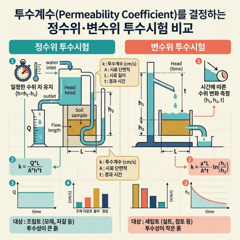 ai thumbnail infographic 투수계수Permeability Coefficient를 결정하는 정수위·변수위 투수시험 비교 1790649262