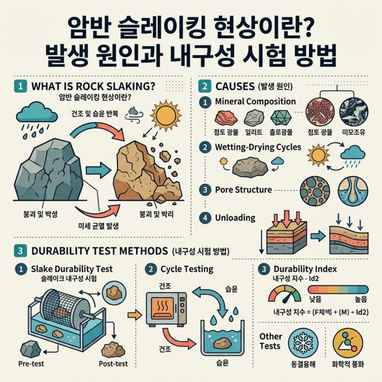 ai thumbnail infographic 암반 슬레이킹 현상이란 발생 원인과 내구성 시험 방법 1792627357