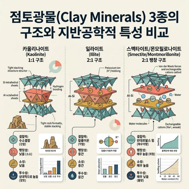 ai thumbnail infographic 점토광물Clay Minerals 3종의 구조와 지반공학적 특성 비교 1791293628