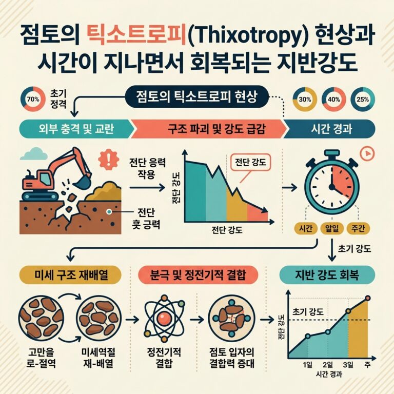 ai thumbnail infographic 점토의 틱소트로피Thixotropy 현상과 시간이 지나면서 회복되는 지반강도 1791293520