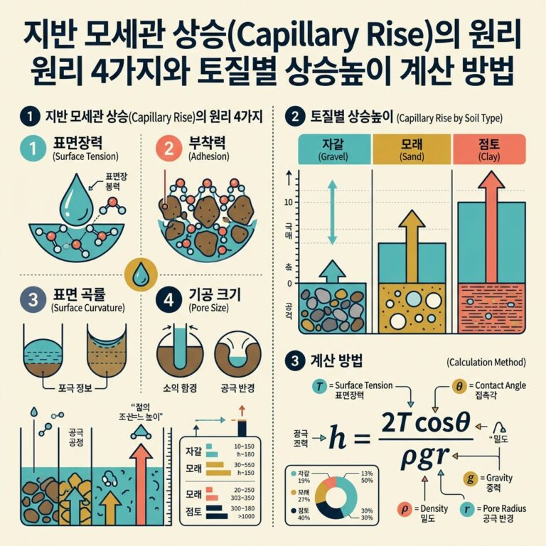 ai thumbnail infographic 지반 모세관 상승Capillary Rise의 원리 4가지와 토질별 상승높이 계산 방법 1791709638