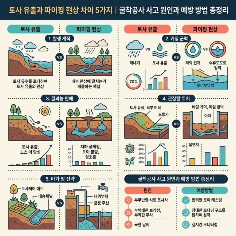 ai thumbnail infographic 토사 유출과 파이핑 현상 차이 5가지｜굴착공사 사고 원인과 예방 방법 총정리 1792410262