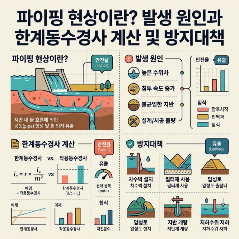 ai thumbnail infographic 파이핑 현상이란 발생 원인과 한계동수경사 계산 및 방지대책 1792626597