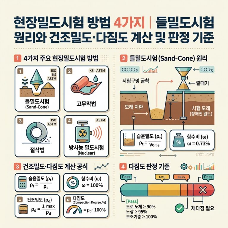 ai thumbnail infographic 현장밀도시험 방법 4가지｜들밀도시험 원리와 건조밀도·다짐도 계산 및 판정 기준 1792411010