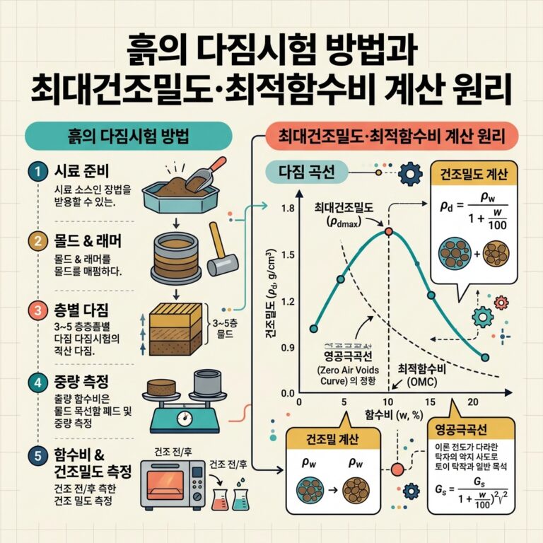ai thumbnail infographic 흙의 다짐시험 방법과 최대건조밀도·최적함수비 계산 원리 1792626153